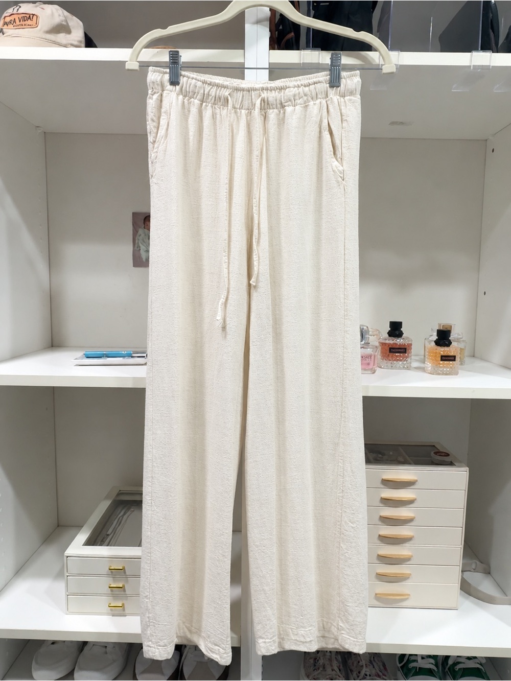 Stradivarius Ivory Linen Blend Wide Leg Pants